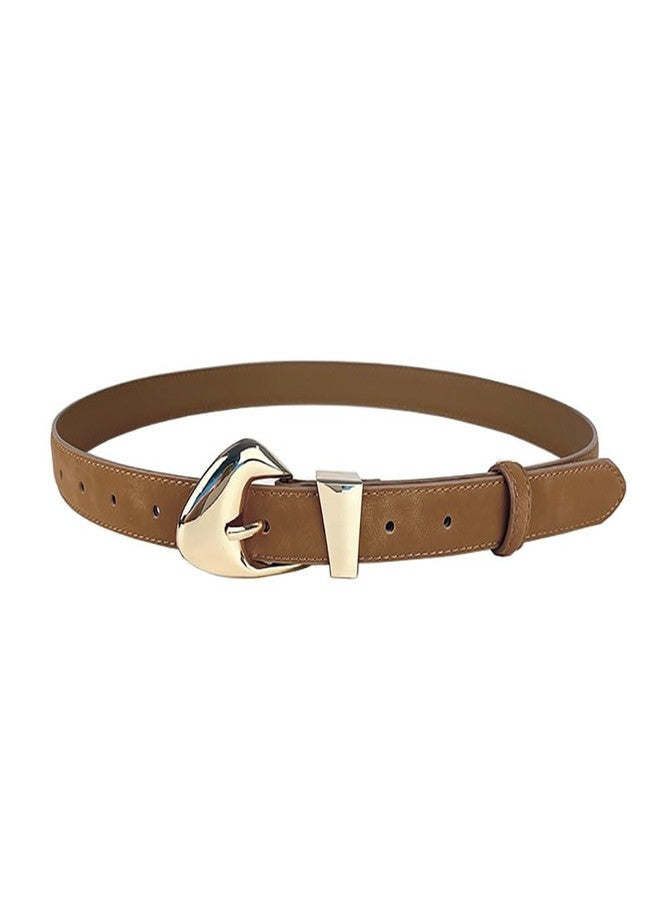 Yuangu Women's Leather Suede Belts for Jeans Dress Pants Black Brown Belts for Women Ladies Waist Belts with Big Gold Buckle (Brown Gold, 105CM/Fit Waist Size 24-33 Inches) - Image 1